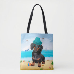 Bolso De Tela Perro de Dachshund en la playa