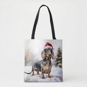 Bolso De Tela Perro de Dachshund en Navidades de nieve