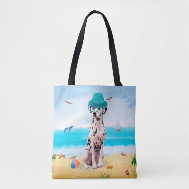Bolso De Tela Perro de dalmación en la playa (Anverso)