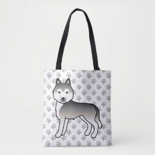 Bolso De Tela Perro de dibujos animados Husky Siberiano Gris & p