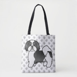 Bolso De Tela Perro de dibujos animados Lhasa Apso negro y blanc