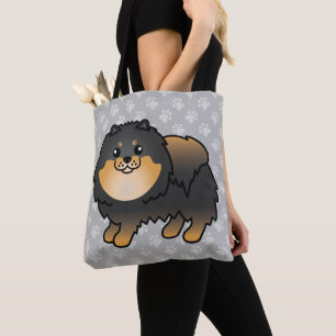 Bolso De Tela Perro de dibujos animados Pomerania de color negro