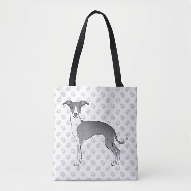 Bolso De Tela Perro de Greyhound Italiano Azul Y Blanco Con Past (Anverso)