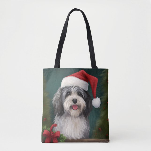 Bolso De Tela Perro de Haván en Navidades de nieve (Anverso)