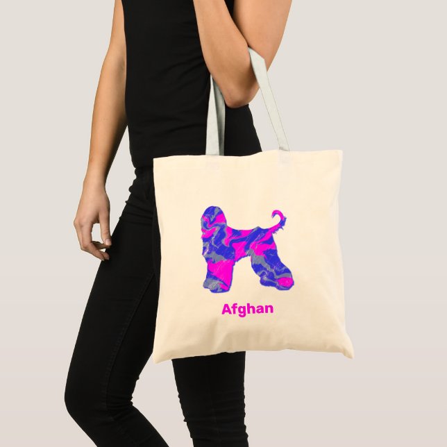 Bolso De Tela Perro de Hound afgano, rosa caliente y azul (Anverso (producto))