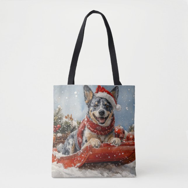 Bolso De Tela Perro de la Heeler Azul en la manga deja que nieve (Anverso)