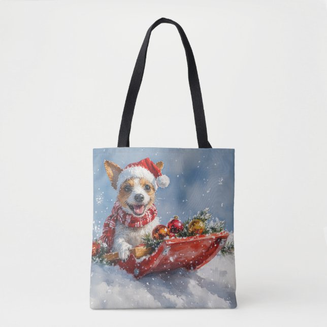 Bolso De Tela Perro de la Rata Terrier con manga deja que nieve  (Anverso)