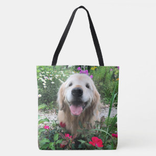 Bolso De Tela Perro de la recuperación dorada sonriente entre fl