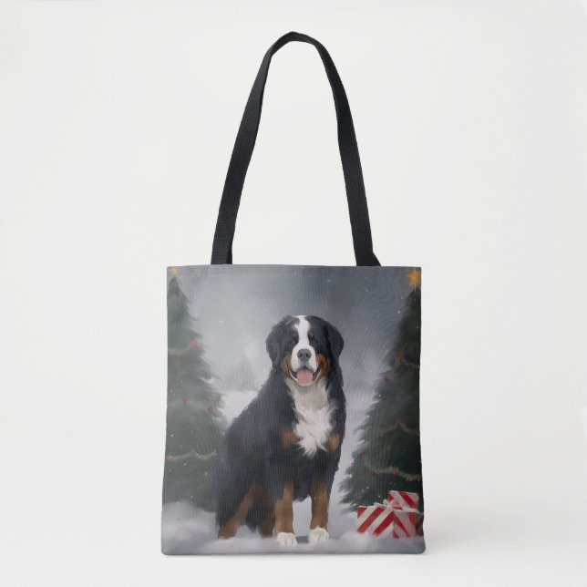 Bolso De Tela Perro de montaña de Berna en Navidades de nieve (Anverso)