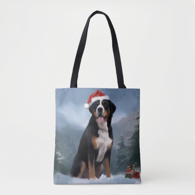Bolso De Tela Perro de montaña suizo en Navidades de nieve (Anverso)