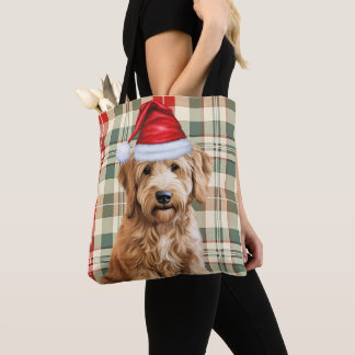 Bolso De Tela Perro de Navidad Goldendoodle Plaid Estacional