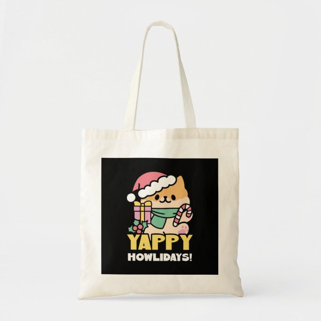 Bolso De Tela Perro de Navidades Cuadros - Yappy Howlidays (Frente)