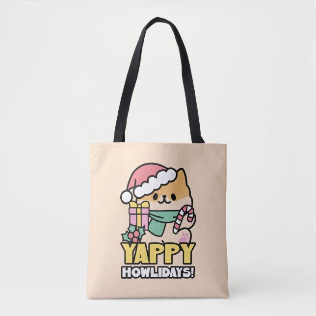 Bolso De Tela Perro de Navidades Cuadros - Yappy Howlidays (Anverso)
