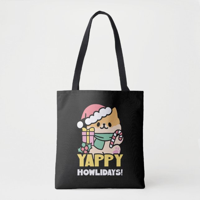 Bolso De Tela Perro de Navidades Cuadros - Yappy Howlidays (Anverso)
