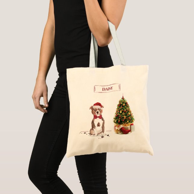 Bolso De Tela Perro de Navidades divertidos de Staffordshire Bul (Anverso (producto))