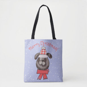 Bolso De Tela Perro de Navidades pequeños con gorra de punto y b