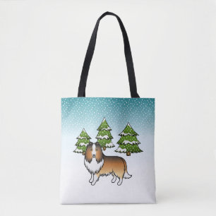 Bolso De Tela Perro de pastor de Shetland sable en un bosque inv