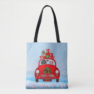 Bolso De Tela Perro de perro caniche en auto con Santa Claus