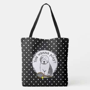 Bolso De Tela Perro de perro viejo inglés de tenis (gris 1)