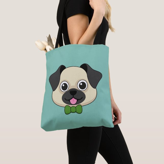 Bolso De Tela Perro de pug feliz lindo con papillón (Detalle)