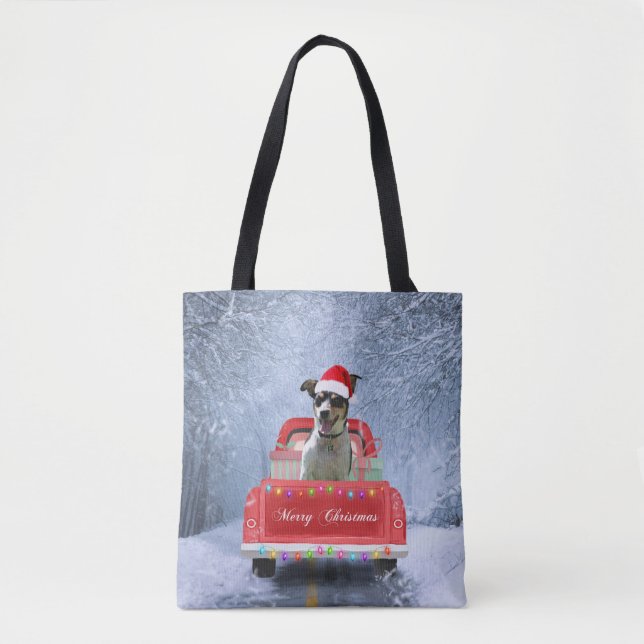 Bolso De Tela Perro de Rat Terrier en Nieve sentado en un camión (Anverso)