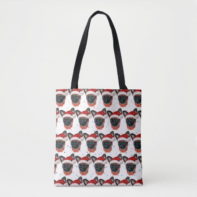 Bolso De Tela Perro de raza Griffon de Bruselas Navidad (Anverso)