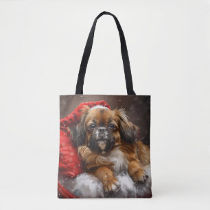Bolso De Tela Perro de raza Spaniel Tibetano Navidad Festiva