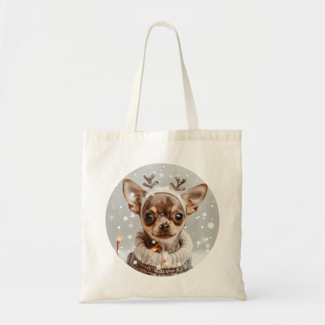 Bolso De Tela Perro de Reno Chihuahua de Navidad (Frente)