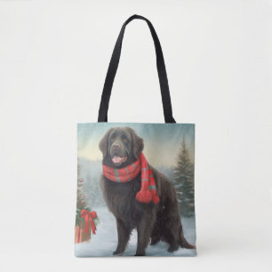 Bolso De Tela Perro de Terranova en Navidades de nieve