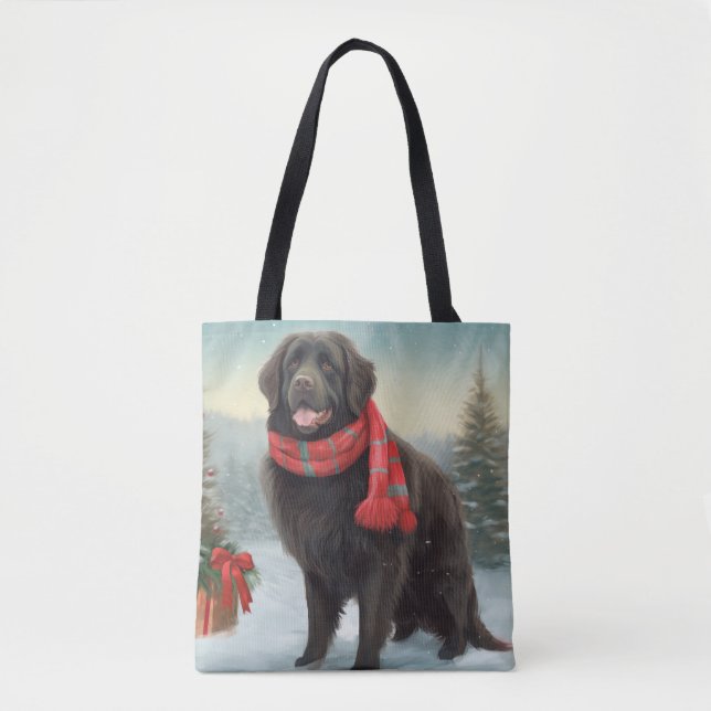 Bolso De Tela Perro de Terranova en Navidades de nieve (Anverso)