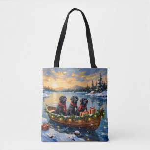 Bolso De Tela Perro de Terranova Navidad Barco Fiesta