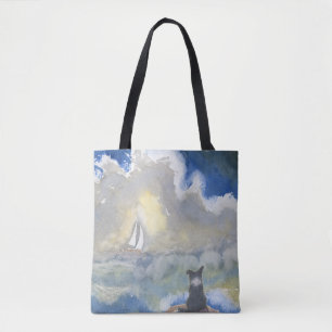 Bolso De Tela Perro del border collie que mira fijamente hacia