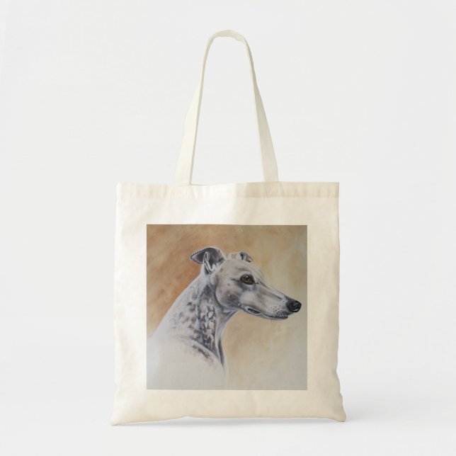 Bolso De Tela Perro del galgo pintado en Acuarela (Frente)