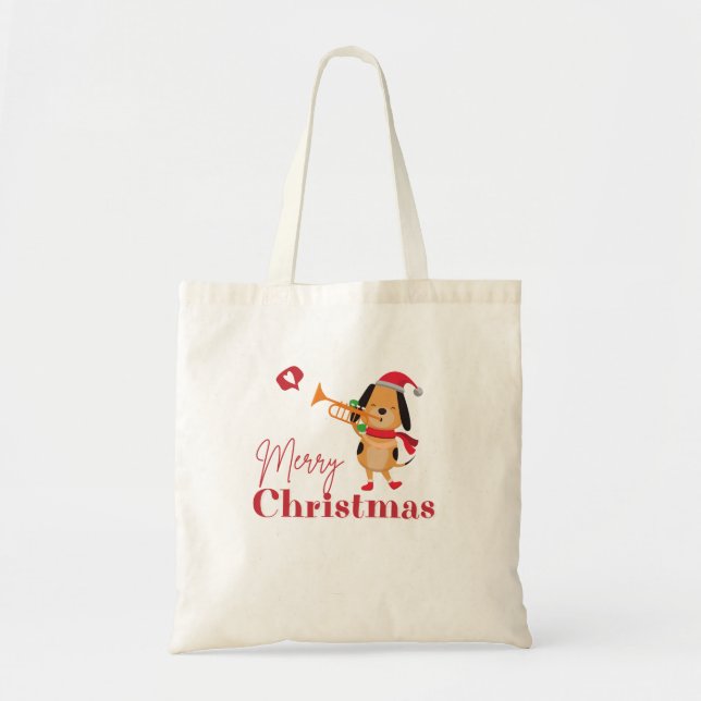 Bolso De Tela Perro divertido de Navidad (Frente)