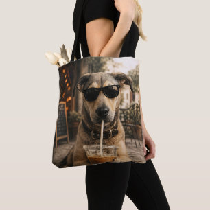 Bolso De Tela Perro Divertido y Genial Bebiendo Café Helado