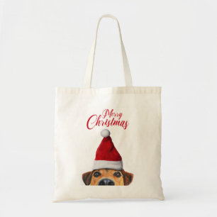 Bolso De Tela Perro divertido y lindo con sombrero de Santa curi