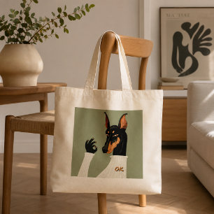 Bolso De Tela Perro Doberman Divertido Haciendo la Señal de OK M