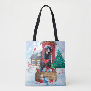 Bolso De Tela Perro Doberman en casa de perros de Navidades de n