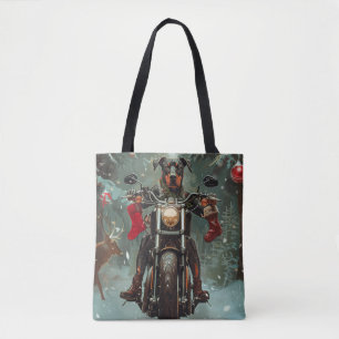 Bolso De Tela Perro Doberman montando motocicleta Navidad