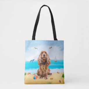 Bolso De Tela Perro español Cocker en la playa