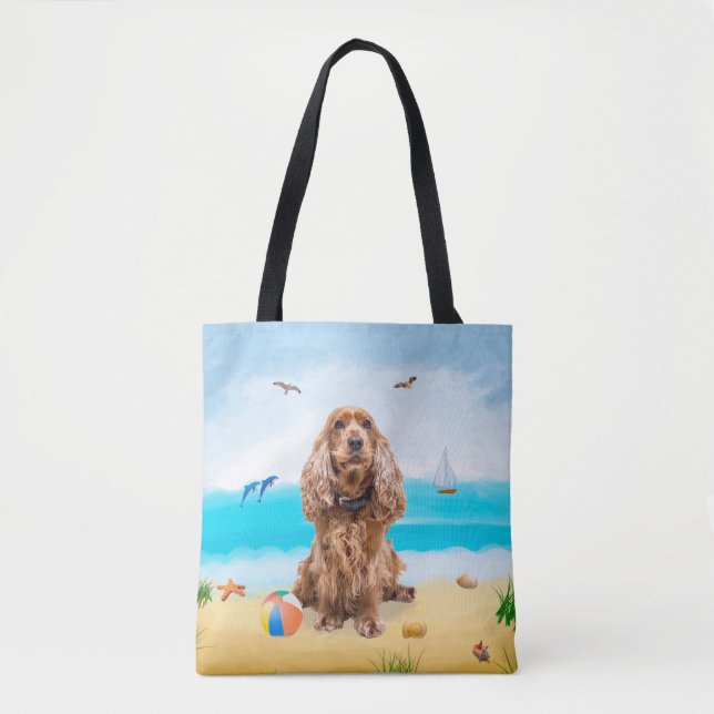 Bolso De Tela Perro español Cocker en la playa (Anverso)