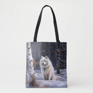Bolso De Tela Perro Esquimal Americano Deja que Nieve Navidad