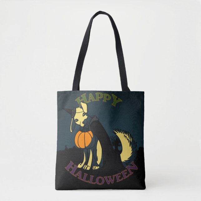 Bolso De Tela Perro Feliz de Halloween (Anverso)