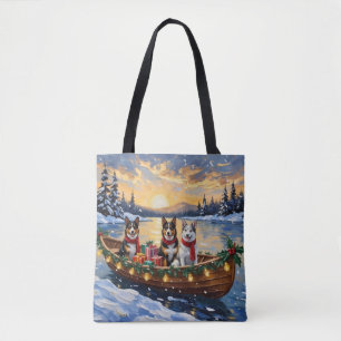 Bolso De Tela Perro Ganadero Australiano Barco De Navidad Fiesta