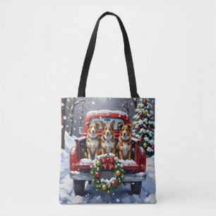 Bolso De Tela Perro Ganadero Australiano Camión Rojo Navidad Fie
