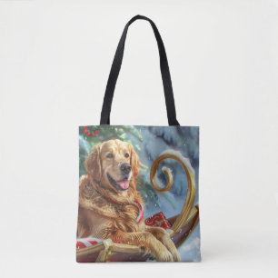 Bolso De Tela Perro Golden Retriever Navidad Festiva