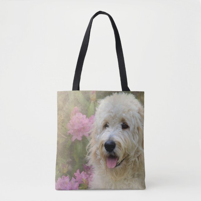 Bolso De Tela perro goldendoodle en huerta hidrangea (Anverso)