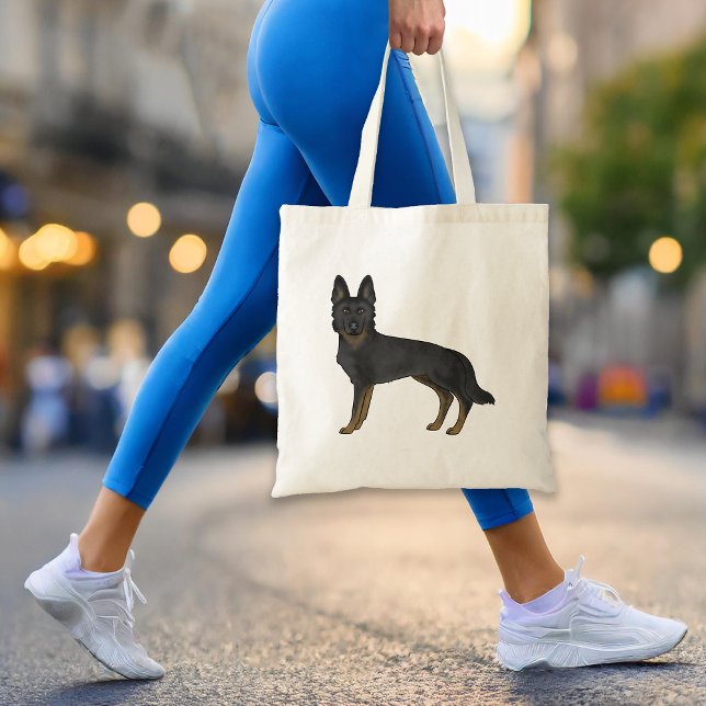 Bolso De Tela Perro GSD Personalizado de pastor alemán binegro (Please note: This image is a digital mockup. The product may not be in scale.)