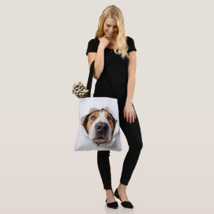 Bolso De Tela Perro hebiondo mirando a través de un agujero de p