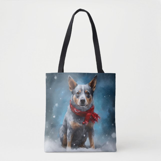 Bolso De Tela Perro Heeler Azul en Navidades de Nieve (Anverso)